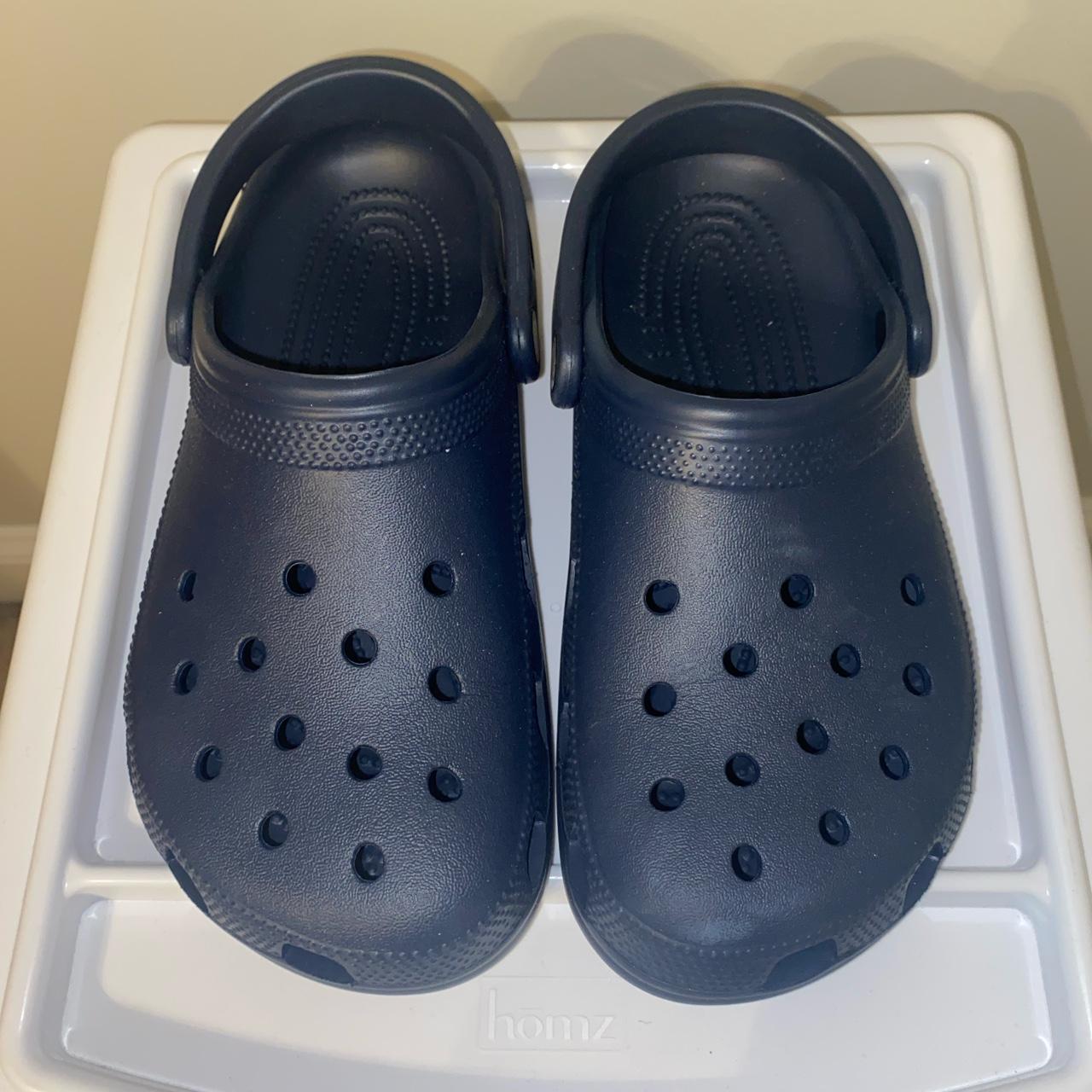 Crocs Women's Navy Slides | Depop