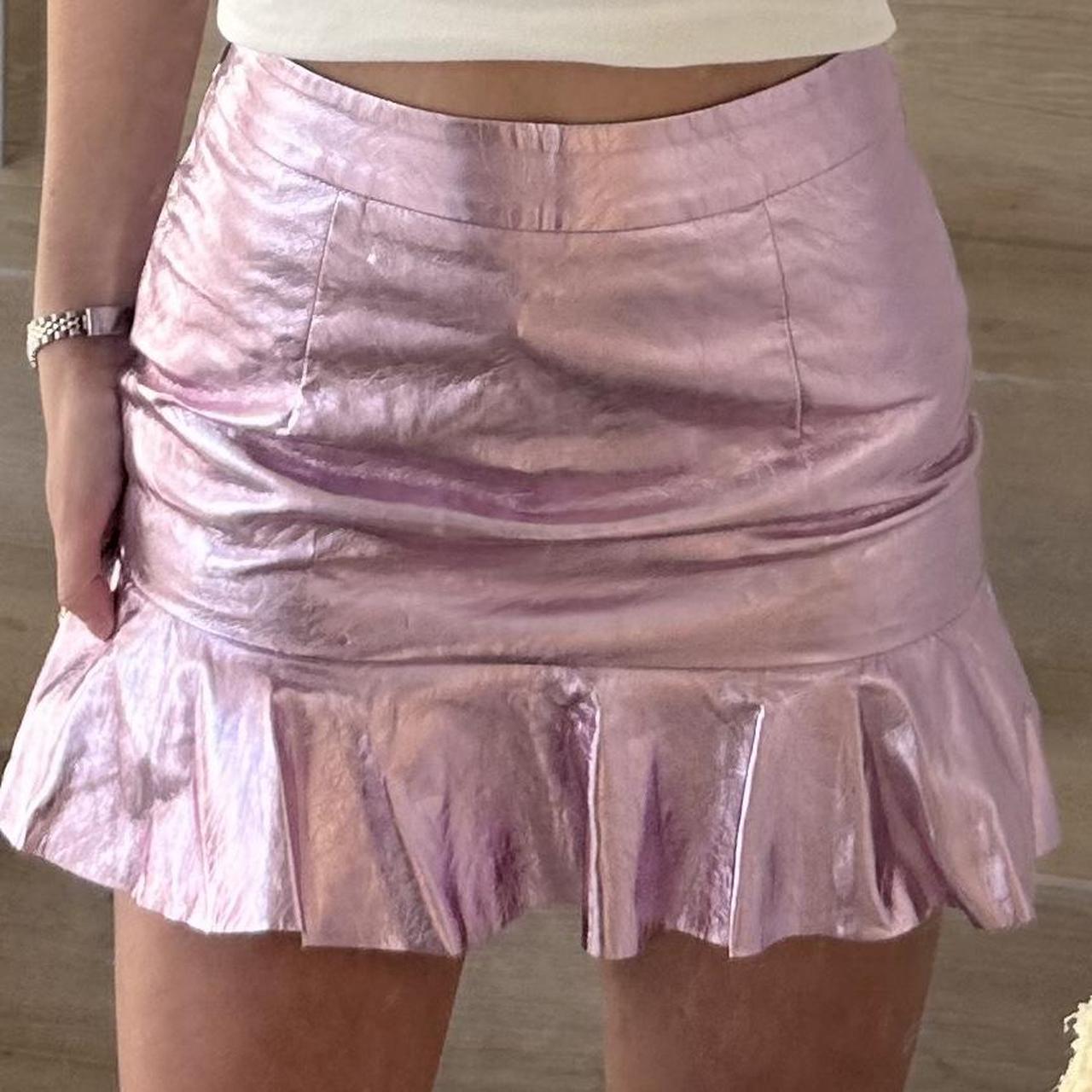 Vintage Purple Pink Metallic Leather Mini Skirt High