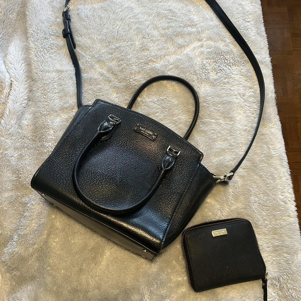 Black Leather top Kate Spade purse with crossbody strap and matching wallet