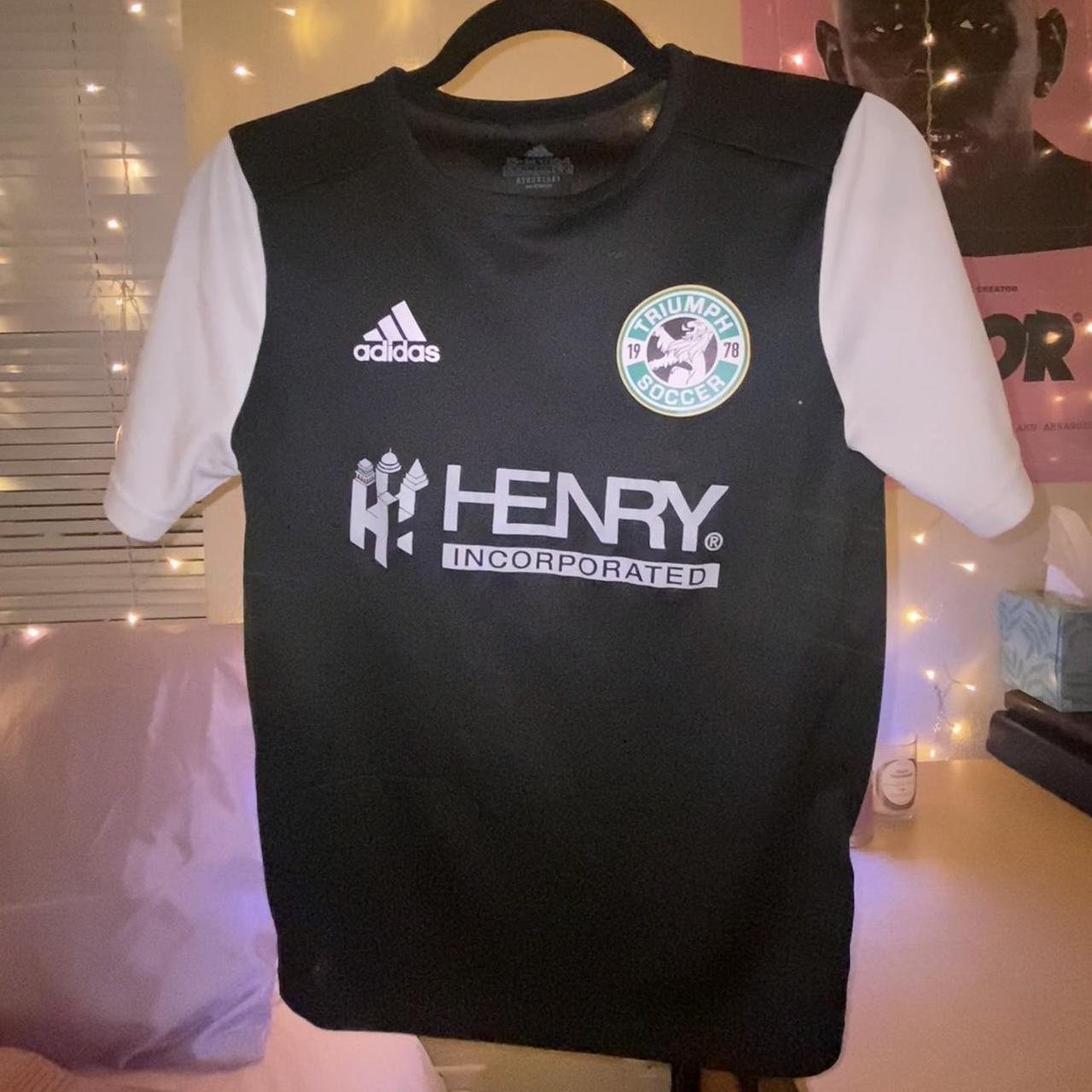 black adidas soccer jersey // size youth large... Depop