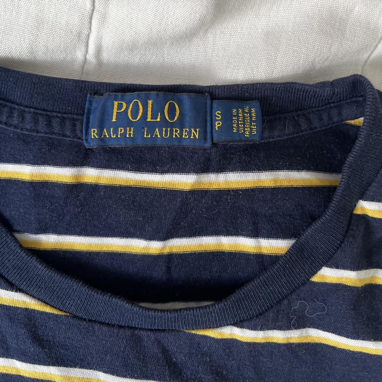 navy yellow white striped polo ralph lauren tee... - Depop