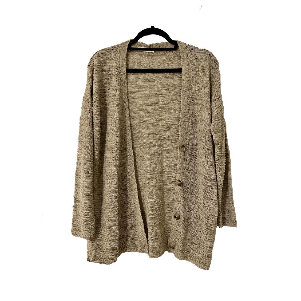 Mango Women's Cardigan Tan/Brown XS – Tan woven cardigan Mango