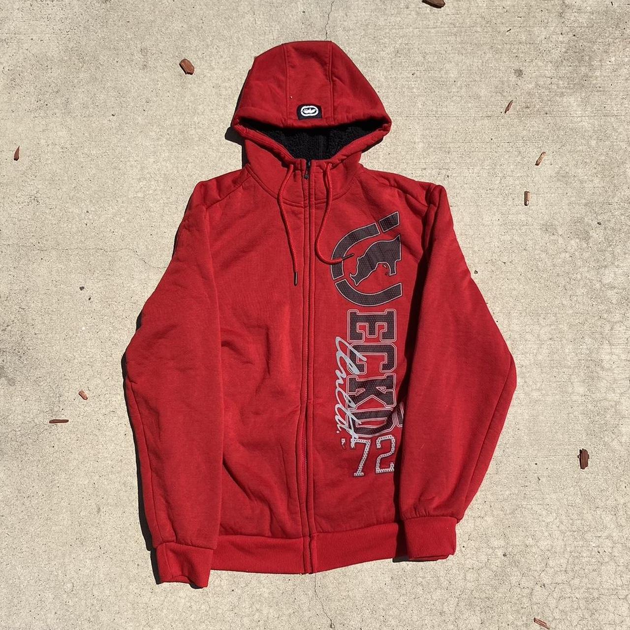 y2k Ecko Unltd. Skater Zip-up Hoodie Black/Red Size... - Depop