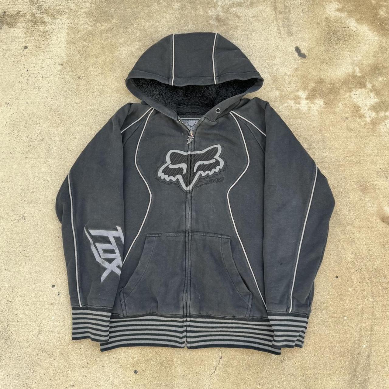 y2k Fox Racing Goth Grunge Skater Zip-up... - Depop