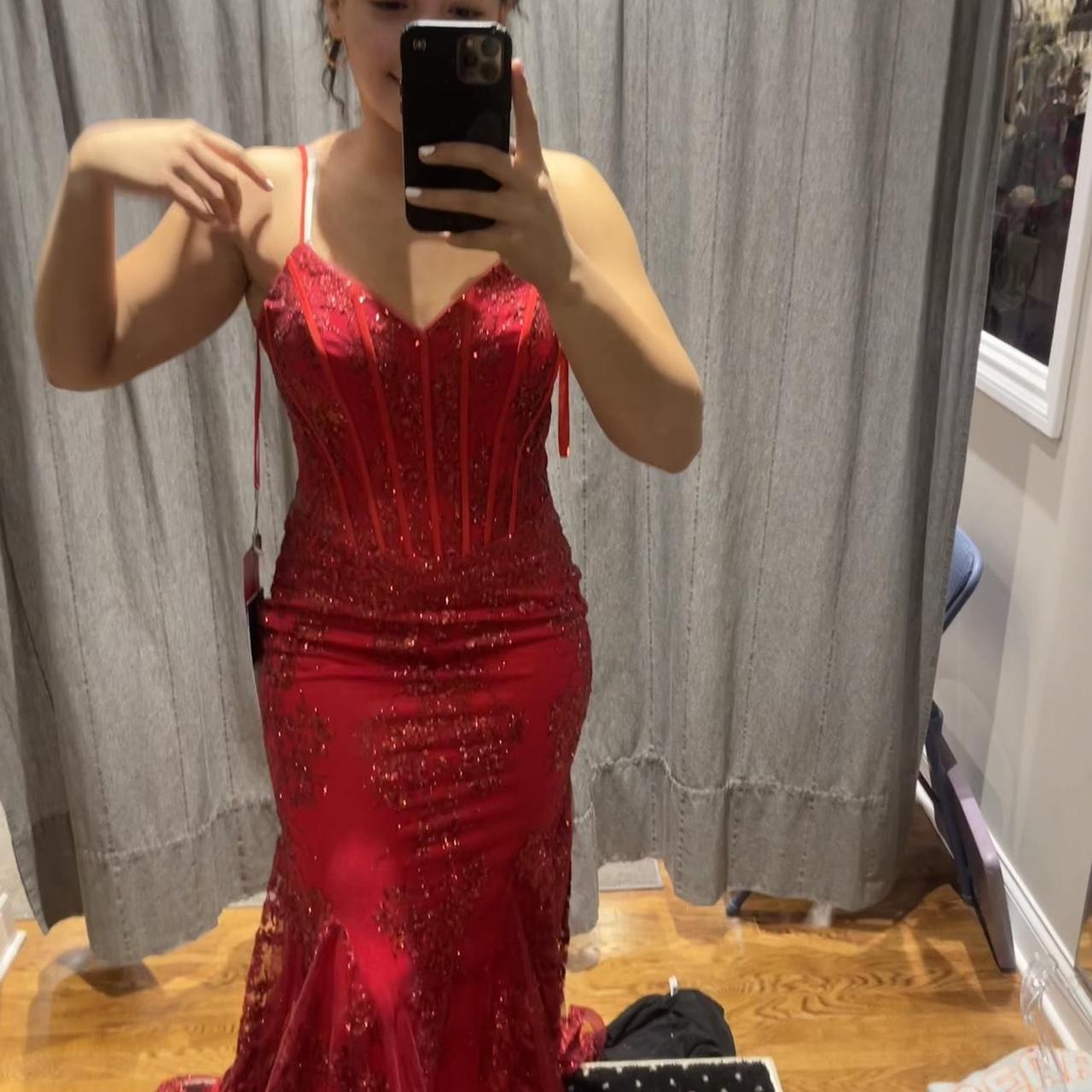 Red low back prom dress hotsell