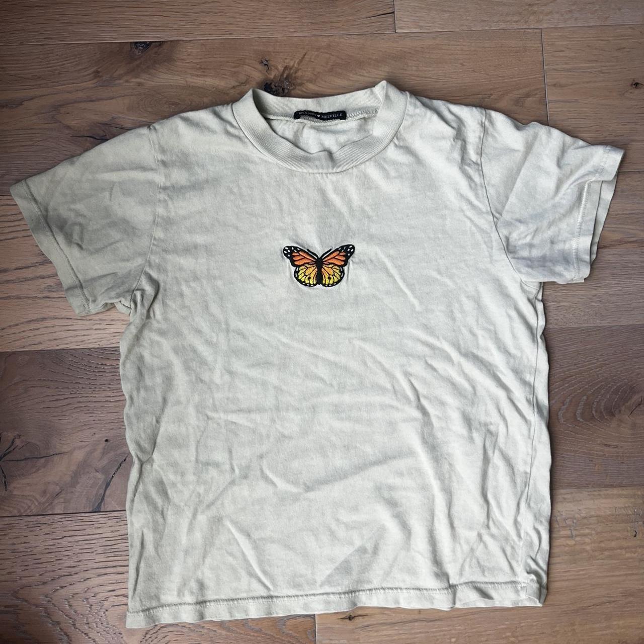 brandy melville butterfly tee light green... Depop