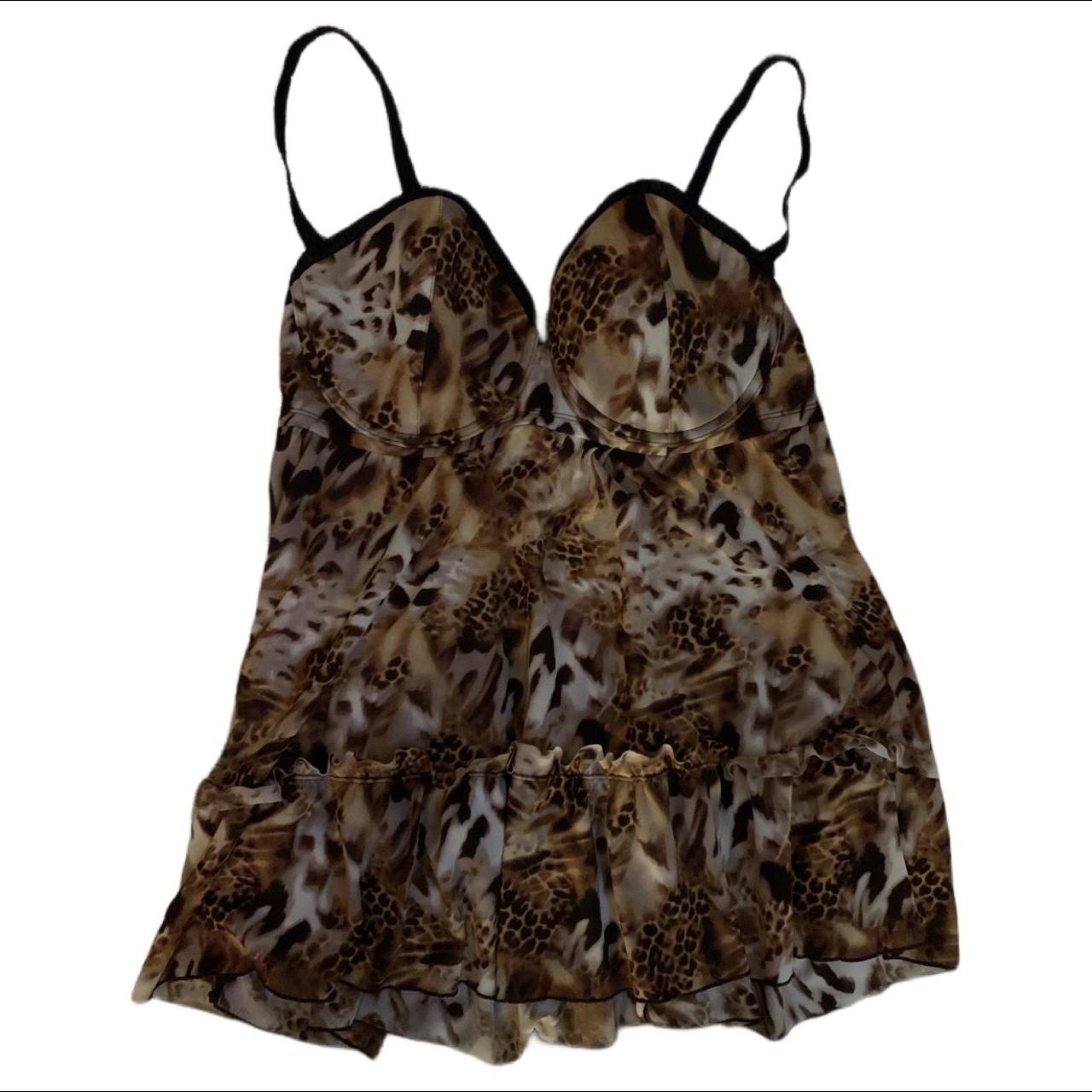 flowy cheetah lingerie top (open back) - size... - Depop