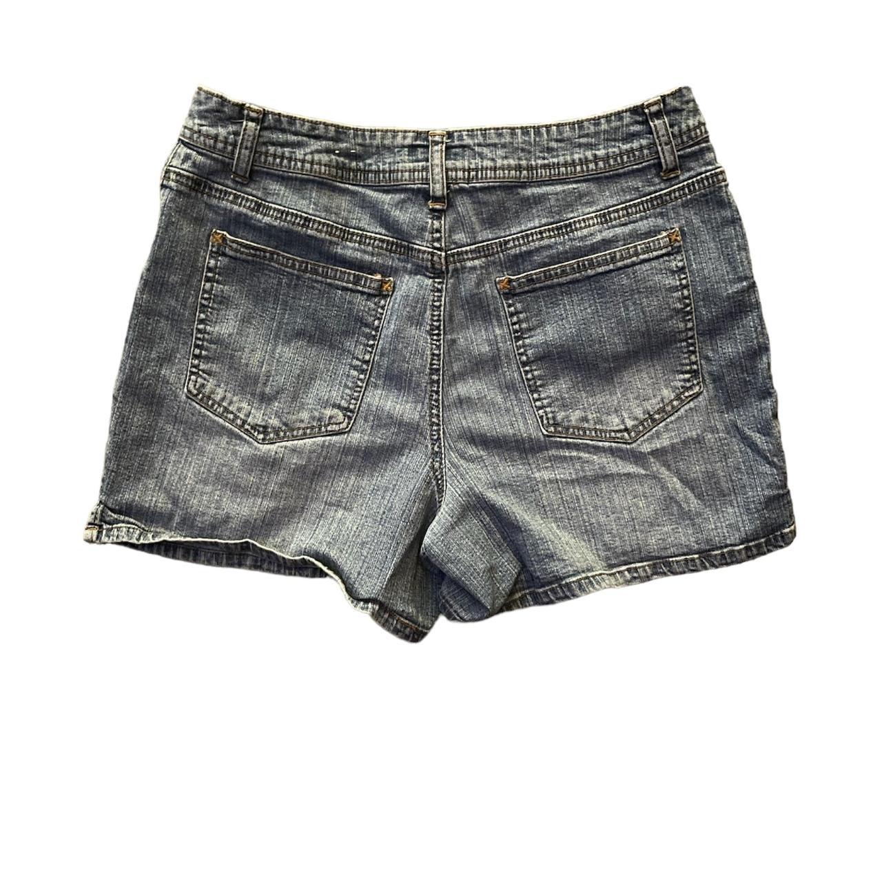 light wash jean shorts - size 10 waist: 14in length... - Depop