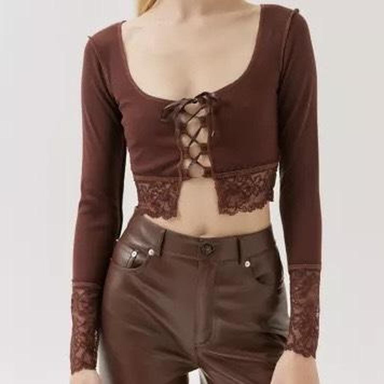 Urban Outfitters exposed seams brown ribbon lace Depop