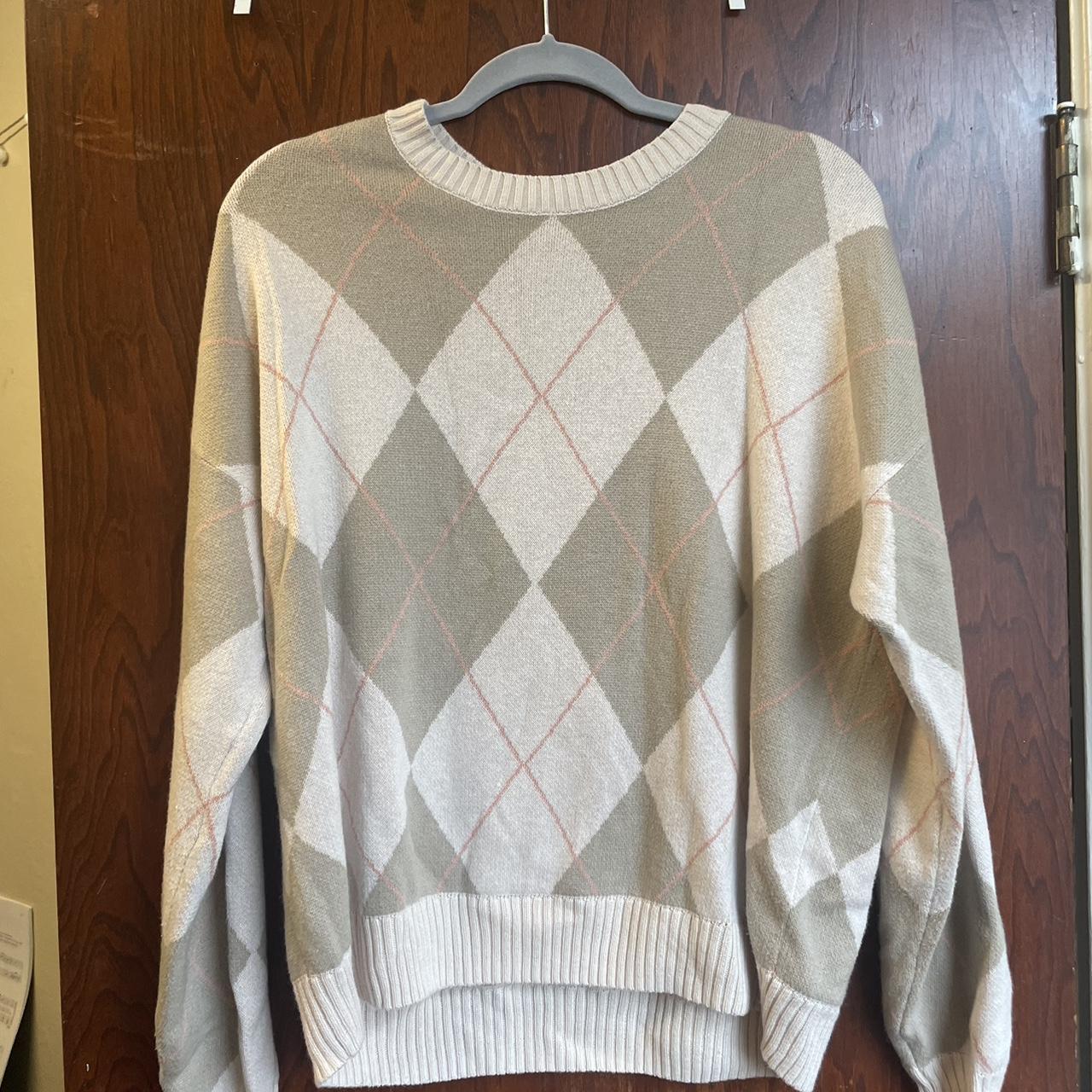 hollister argyle tan grandpa sweater - Depop