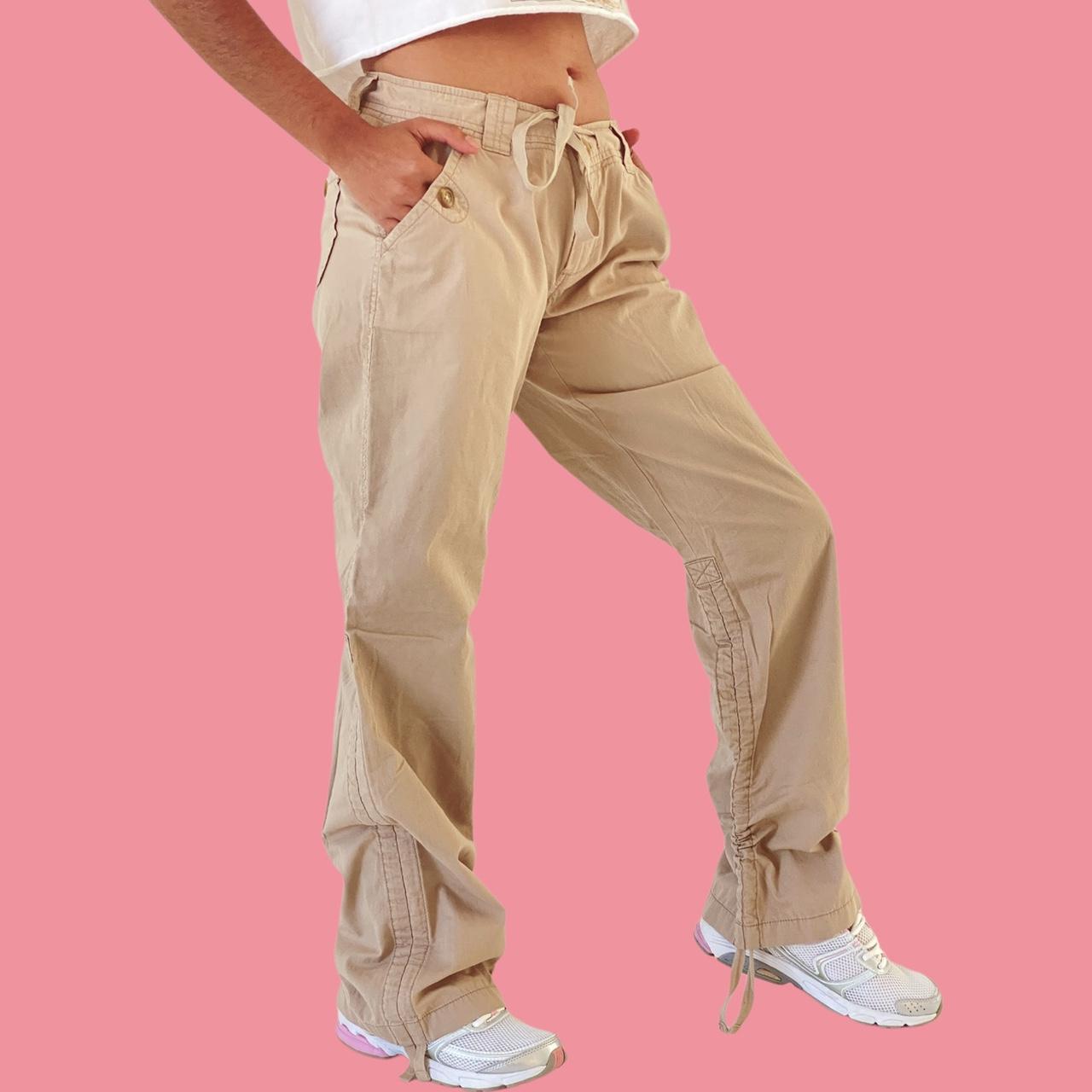 Vtg 00s khaki cargo style pants with ruching... Depop