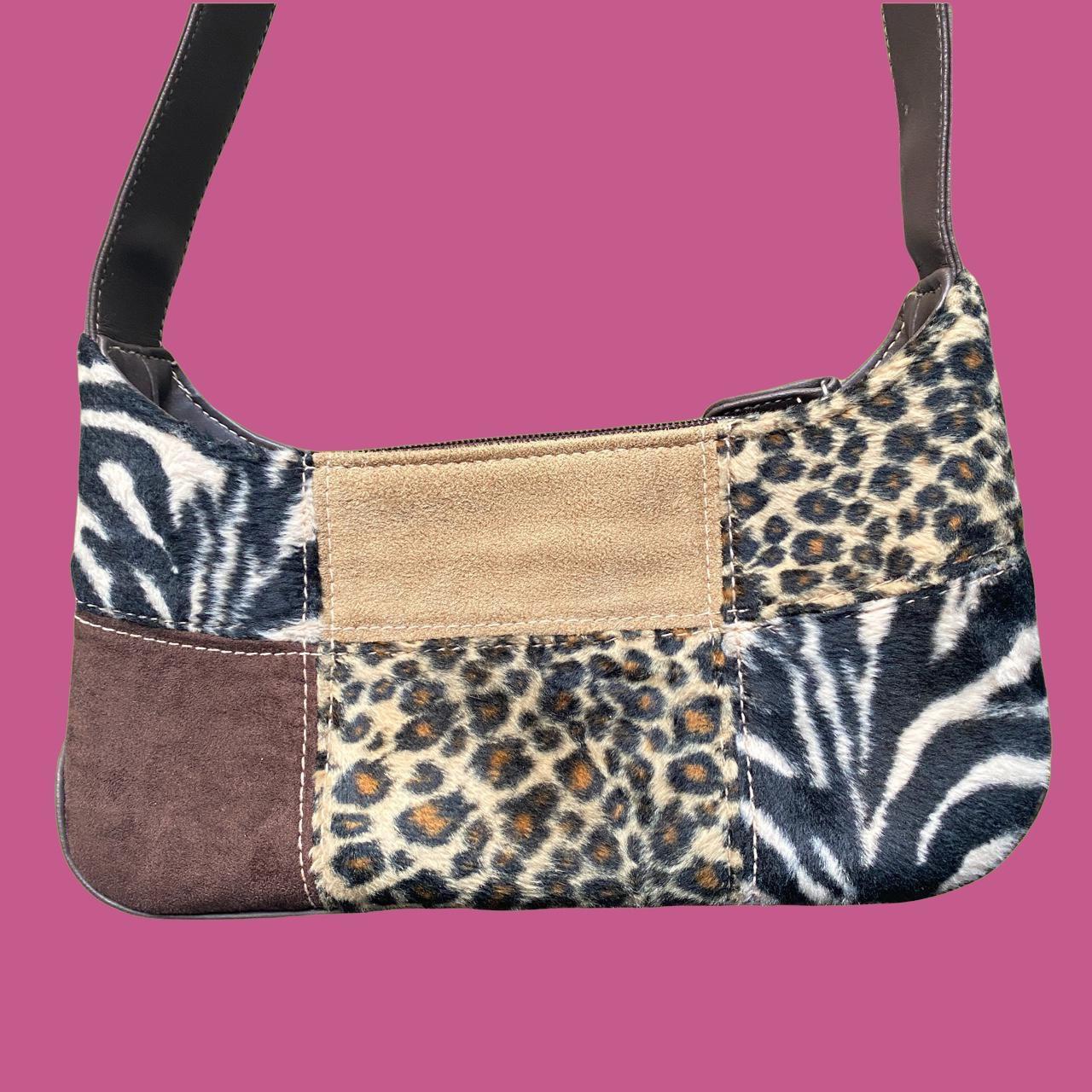 Vtg 90s 00s Brown faux fur patch shoulder bag In... Depop