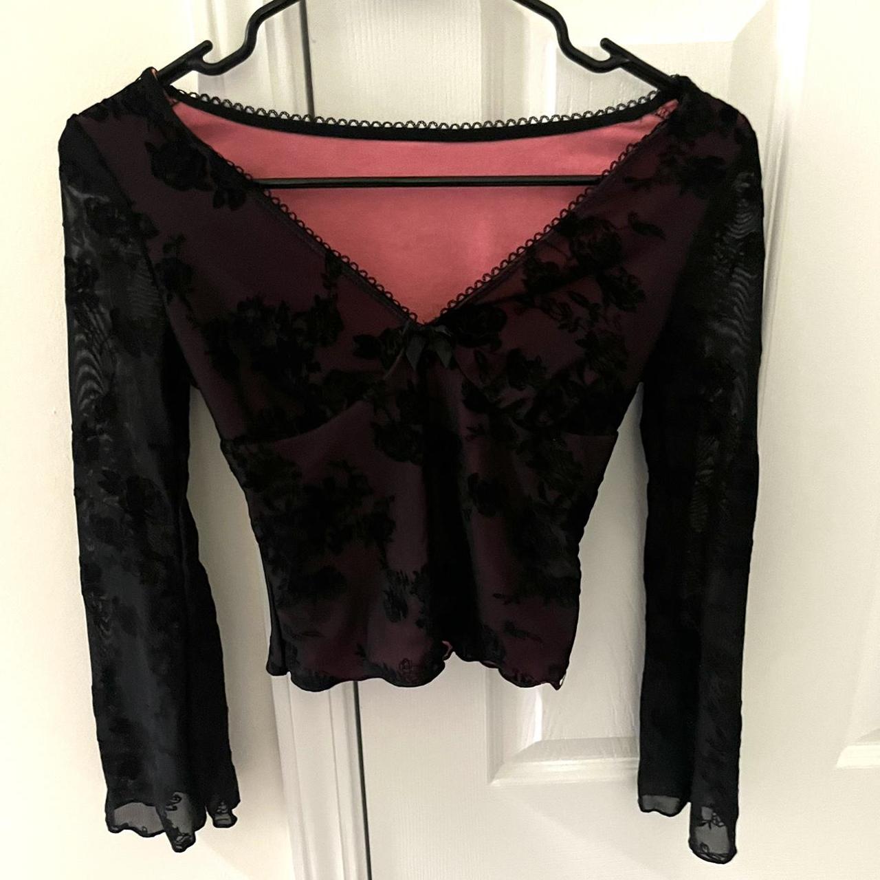 Black Floral Mesh Sheer Long Sleeve Top.... - Depop