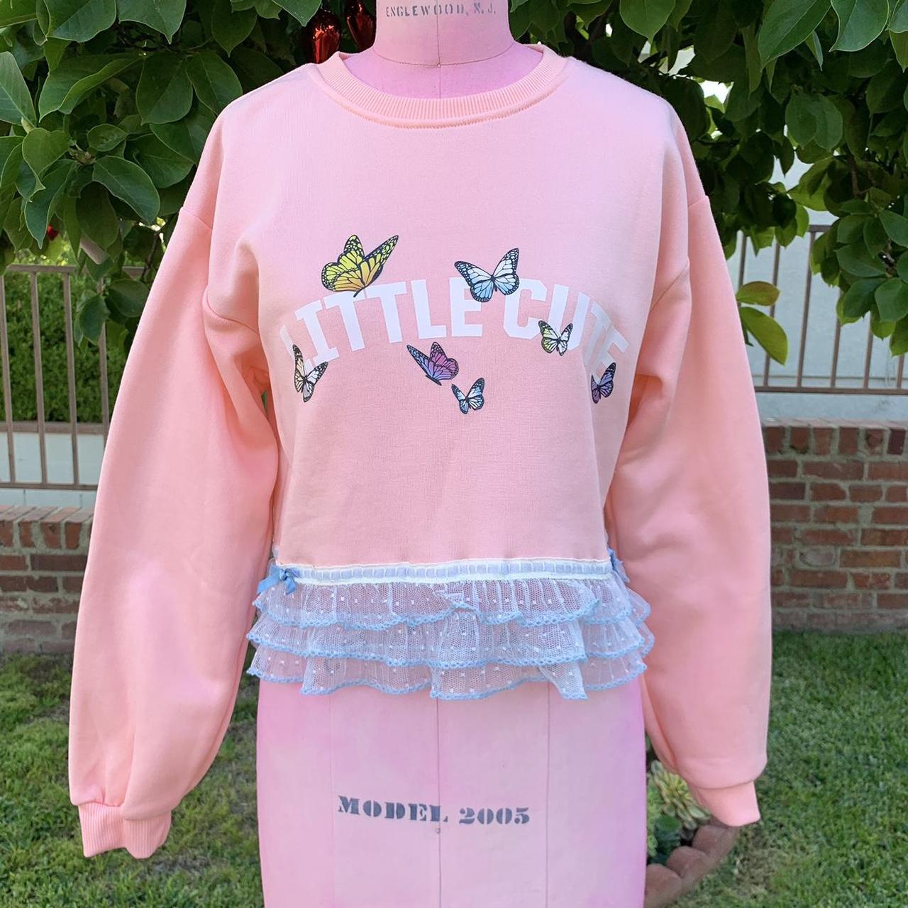 Pink “Little Cute” oversized cropped sweatshirt... - Depop