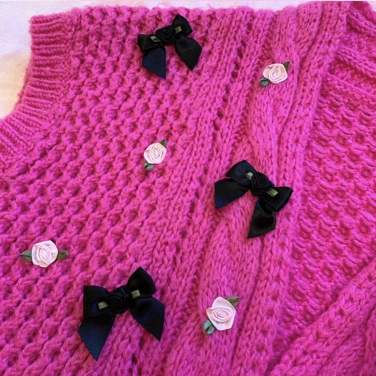 Hot pink cable knit sweater vest upcycled/reworked Depop