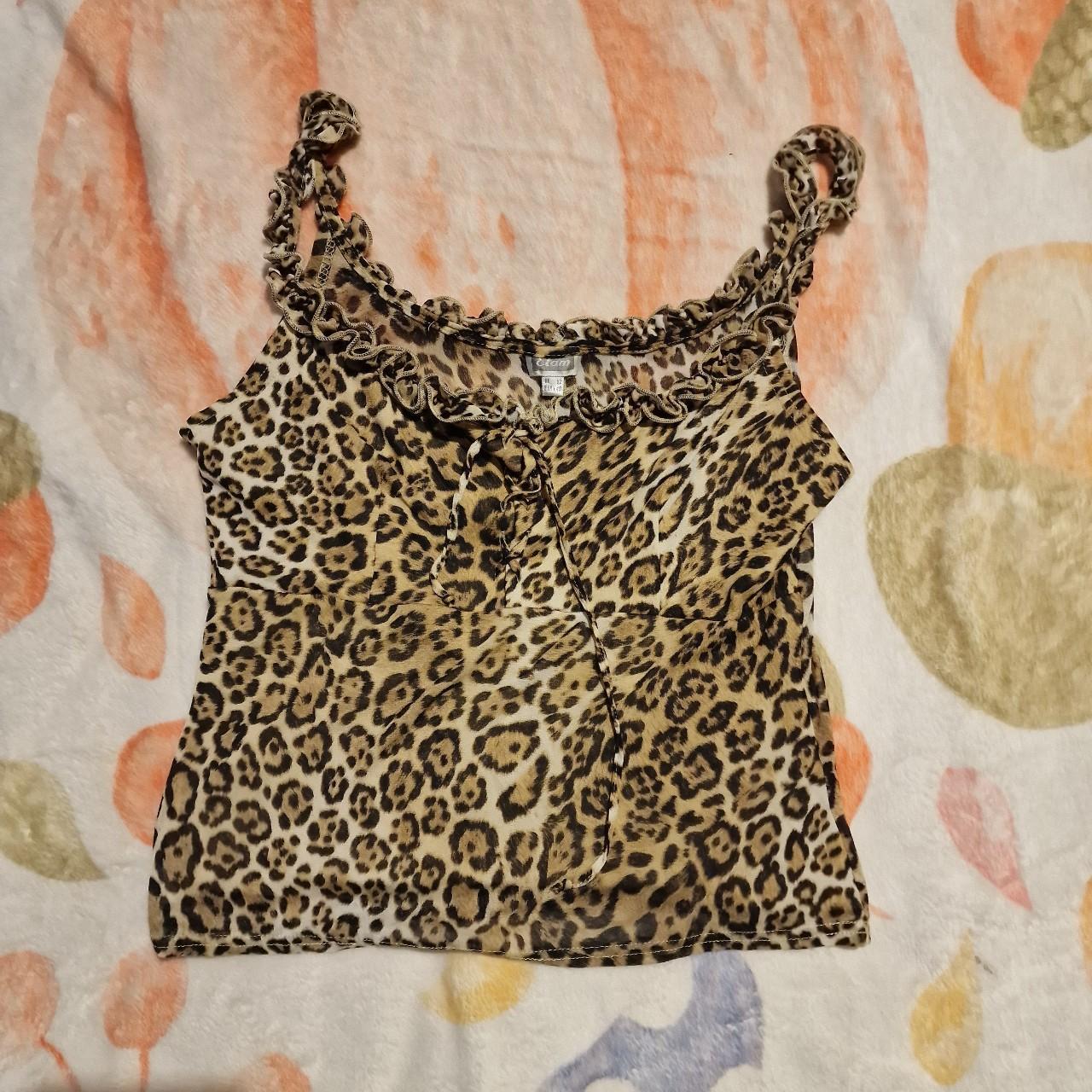 Leopard Print Vest Top Sheer on the back Size:... - Depop