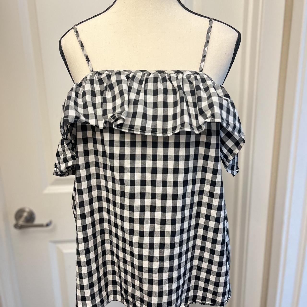 Black and white checkered off the shoulder top best sale