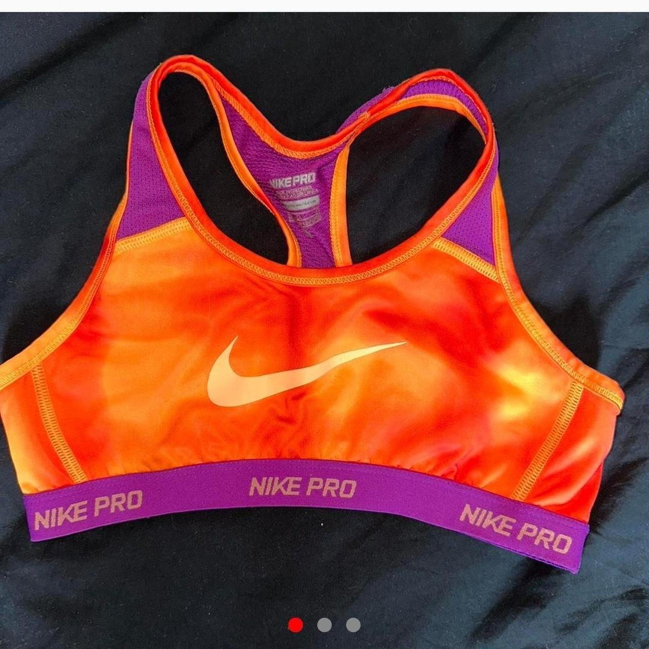 Nike Pro Orange/purple sports bra Dri Fit, great - Depop