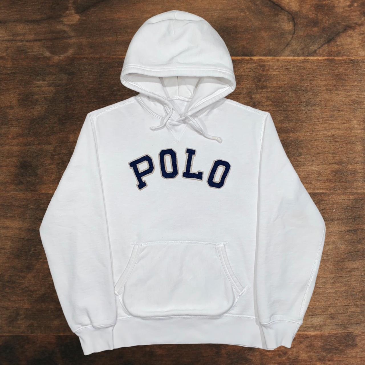 Polo Ralph Lauren Men's White and Navy Hoodie | Depop