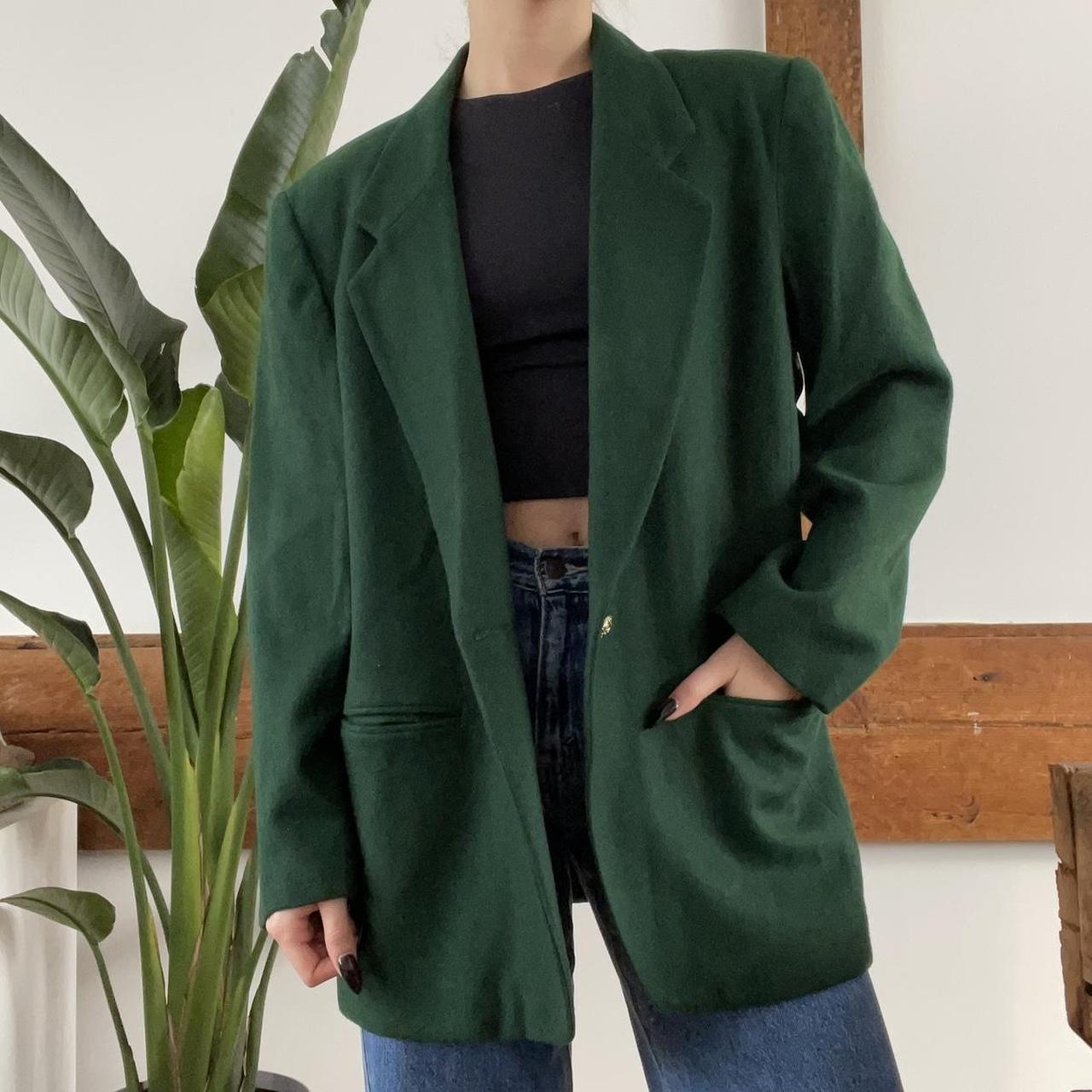 vintage green 100% wool blazer vintage size 14 would... - Depop