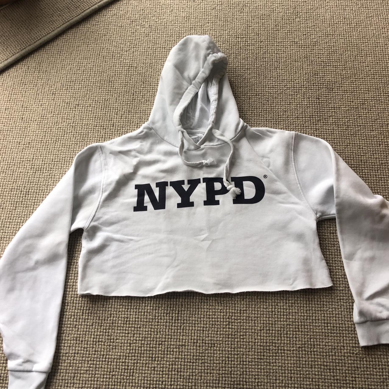 Old topshop NYPD white navy cropped hoodie Depop