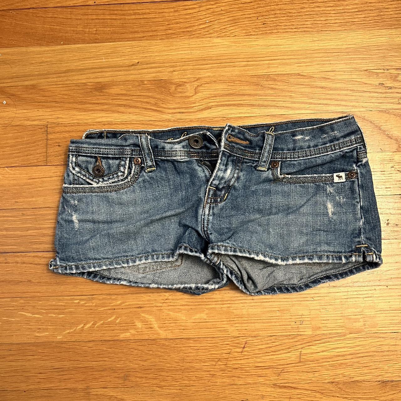 Vintage Super Low-rise Abercrombie Jean Shorts size:... - Depop