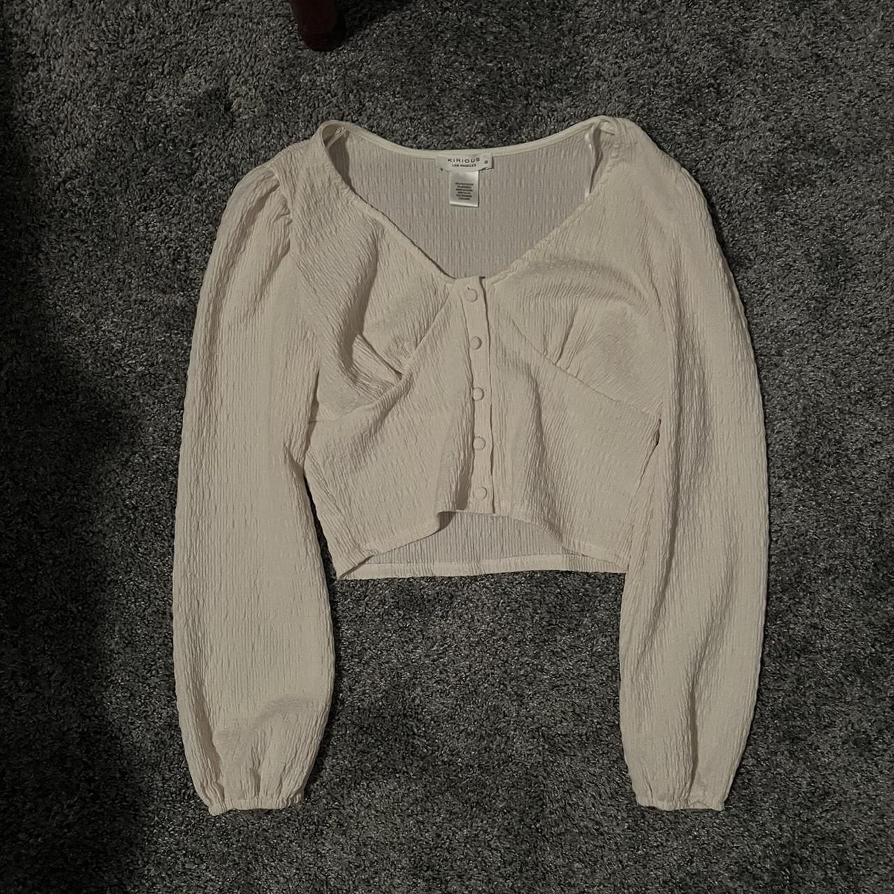 Kirious Los Angeles Creme Tan White Cropped Cardigan... - Depop