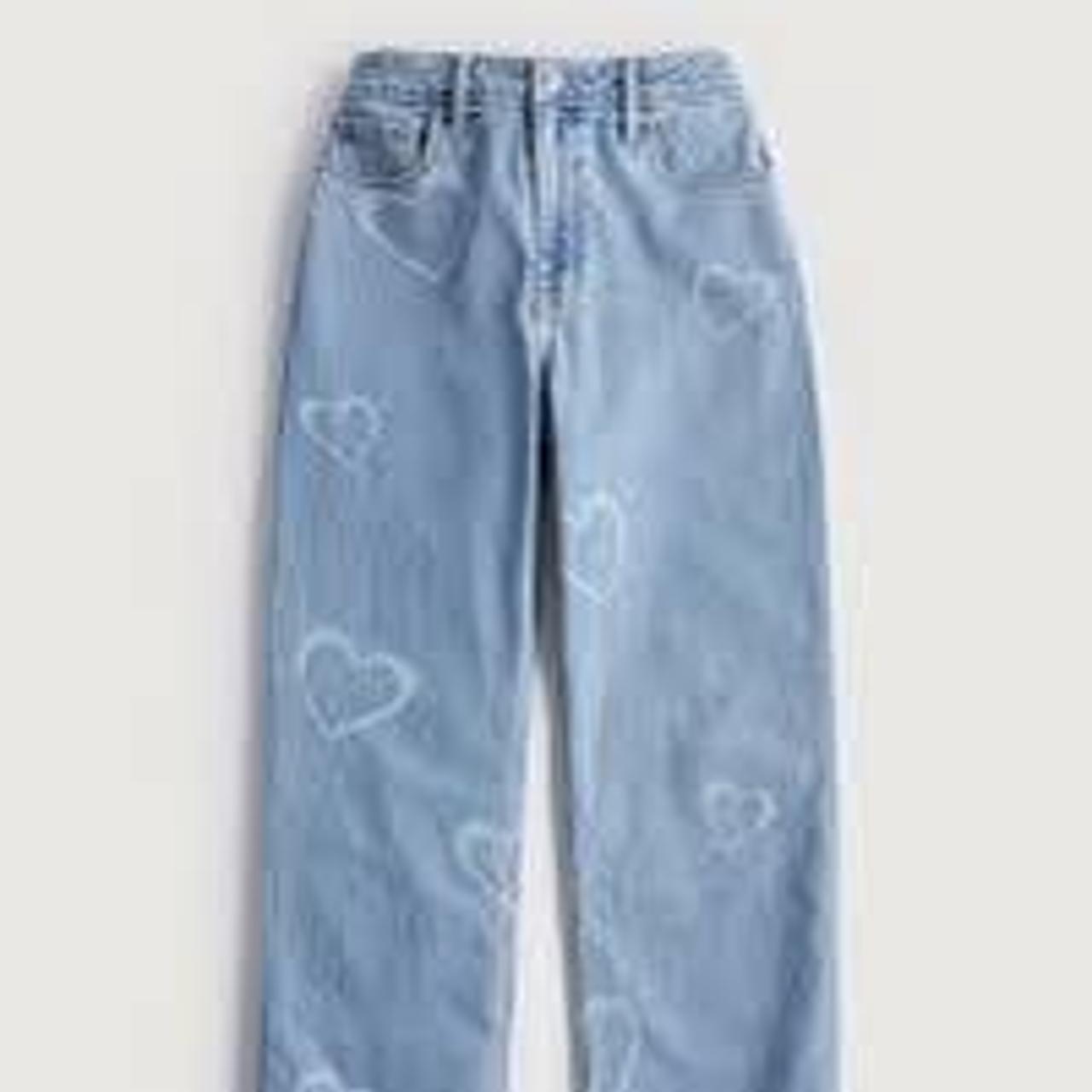 Hollister light blue wash heart design baggy jeans... Depop