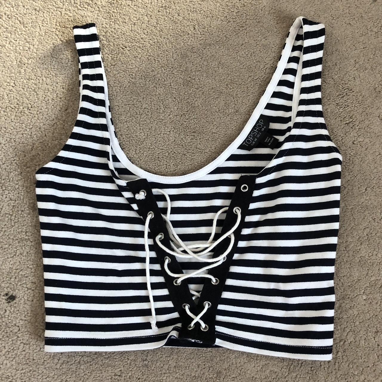 black and white striped cropped top from TopShop.... - Depop