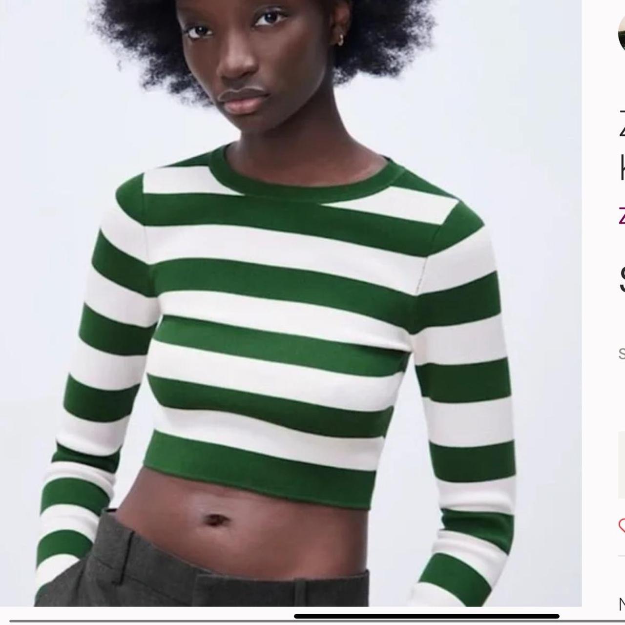 Zara cropped green and white striped