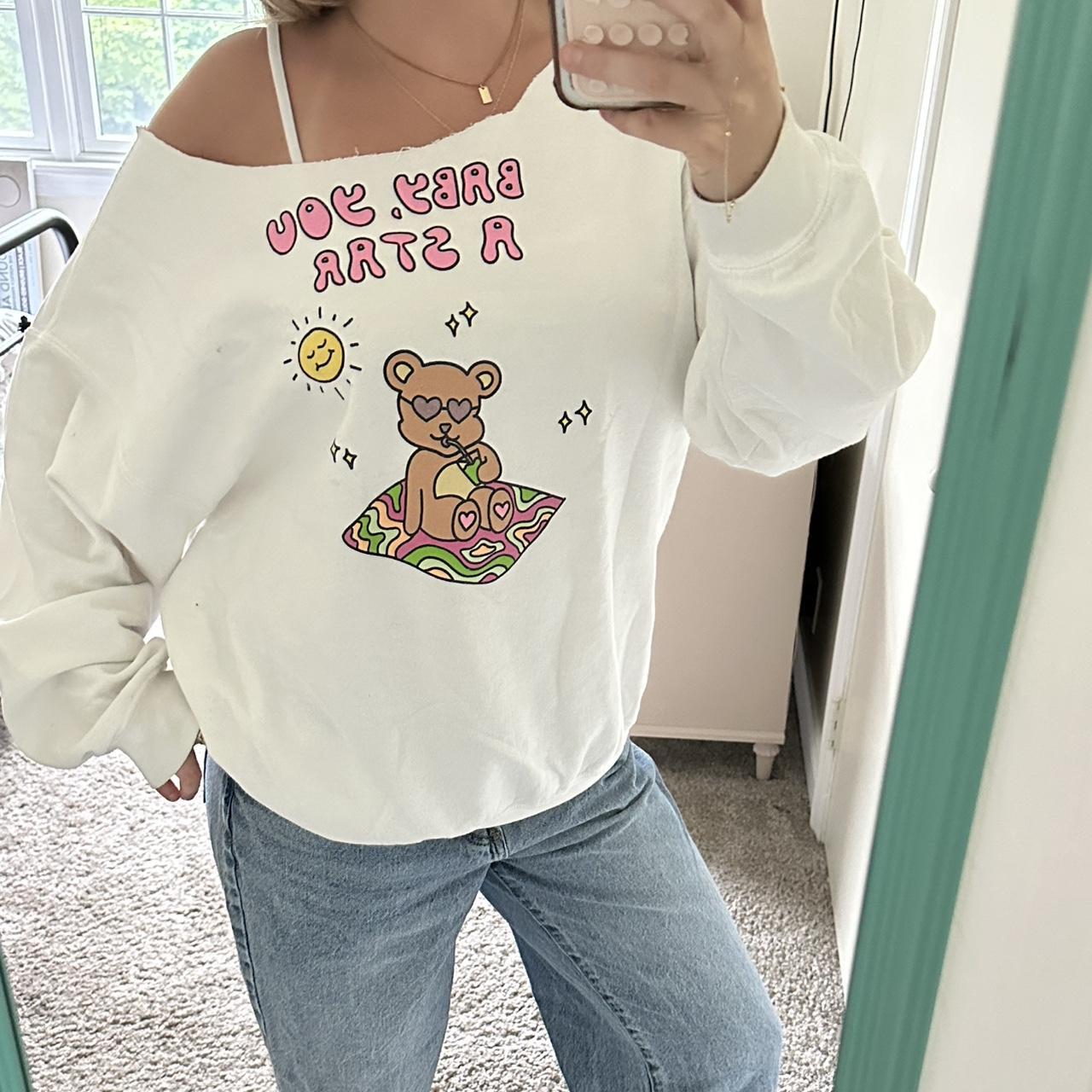 PacSun Women's Sweatshirt - White/Multi - M – Off the shoulder sweatshirt