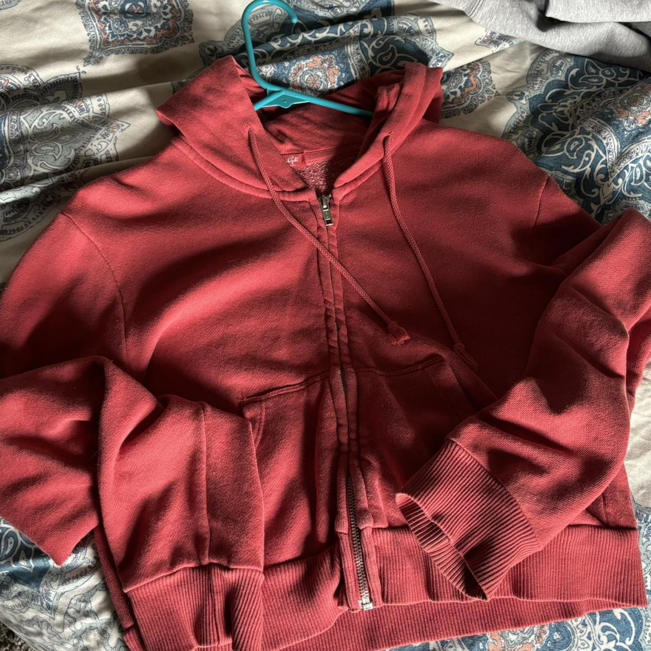 cropped red brandy Melville zip up brandymelville... Depop