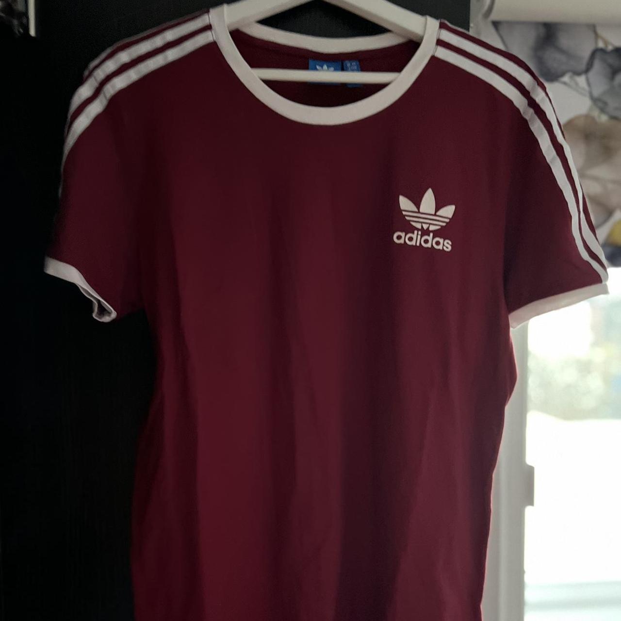 Adidas Women's Red and Burgundy T-shirt | Depop