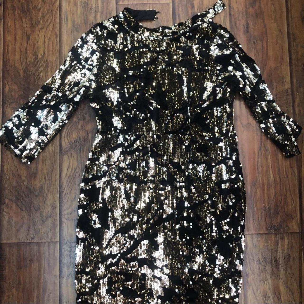 Zara black and shop gold sequin dress