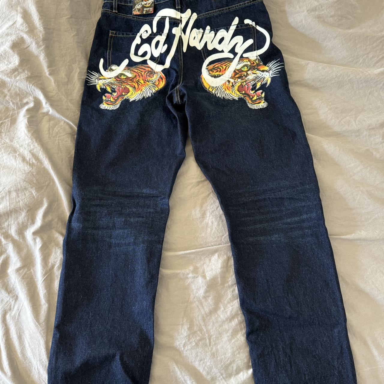 Ed Hardy Tiger print denim Size - 34” Condition -... - Depop