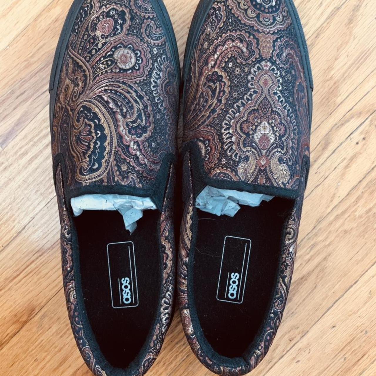 Black and copper paisley flats from ASOS. Size ten... Depop