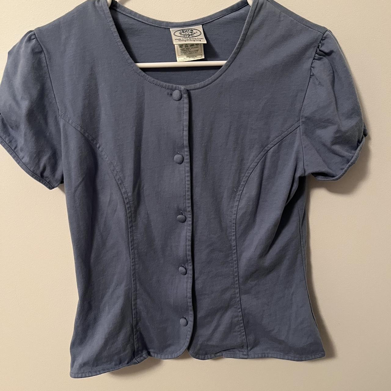 Vintage 80s Laura Ashley blue button top. Gently... - Depop