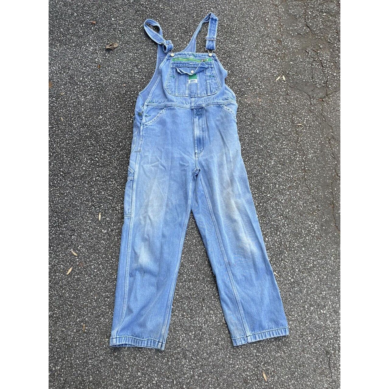 Liberty Overalls Bib Blue Denim Jean Carpenter... - Depop