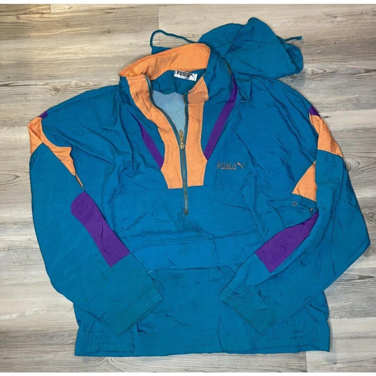 Vintage Puma Pullover Aqua Blue Orange Depop
