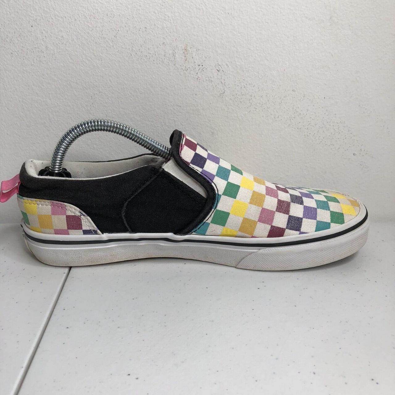 Vans checkered rainbow slip hot sale on