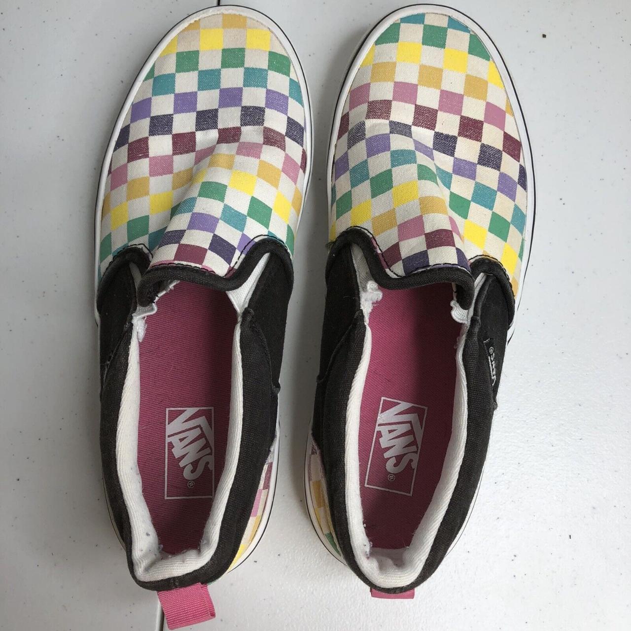 Vans rainbow checkered hot sale slip ons