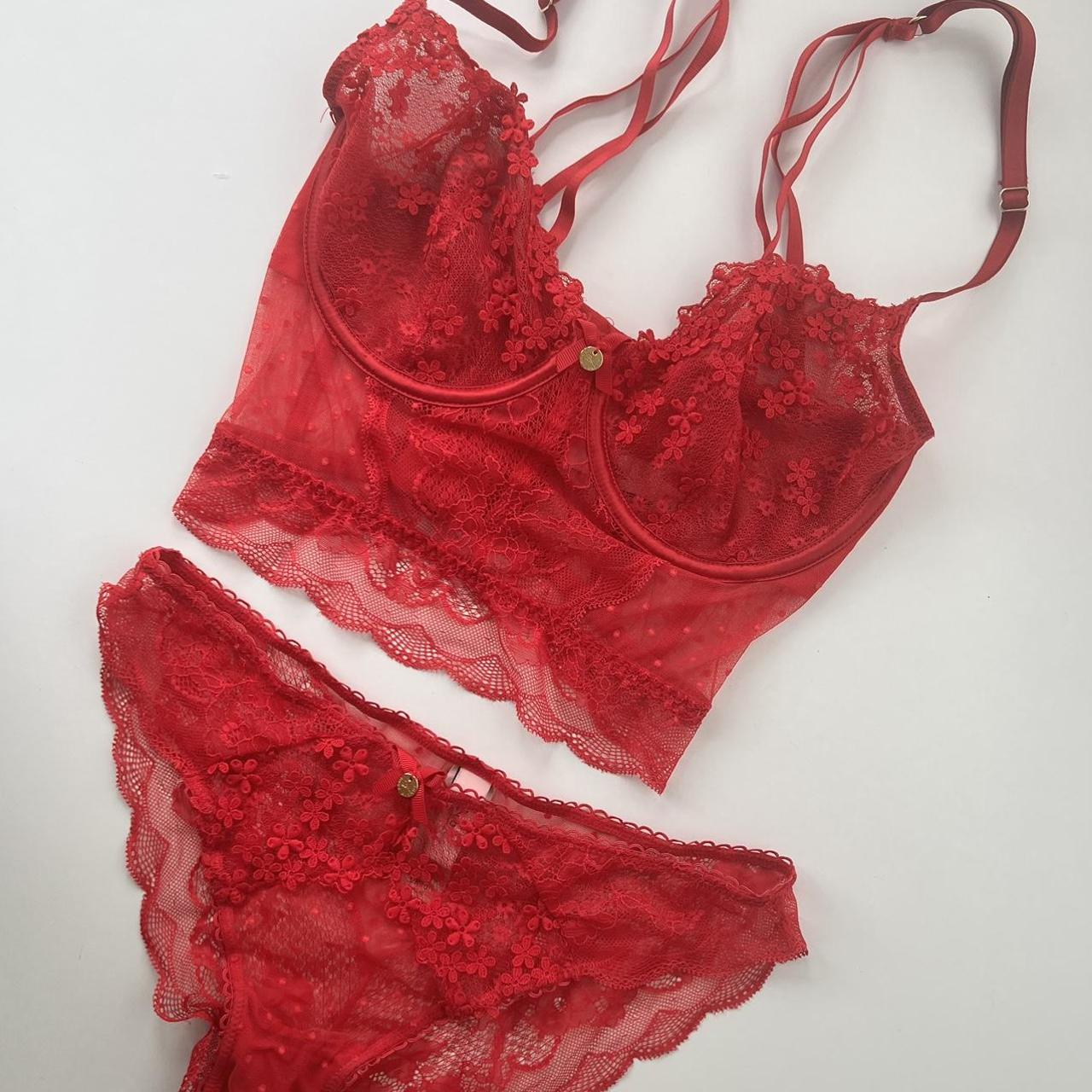 Boux Avenue red lace underwear set. Longline... - Depop