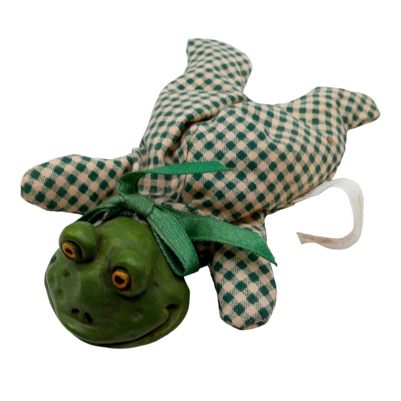 Gingham Plaid Frog Bean Bag Resin Collectible Figure