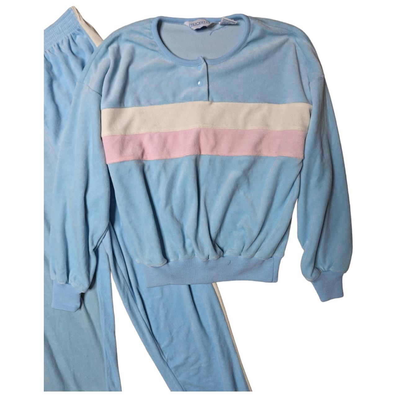 Vtg 1980s Women's Favorites Pastel Blue Pink Velvet Velour on sale 2 Pc Track Suit M