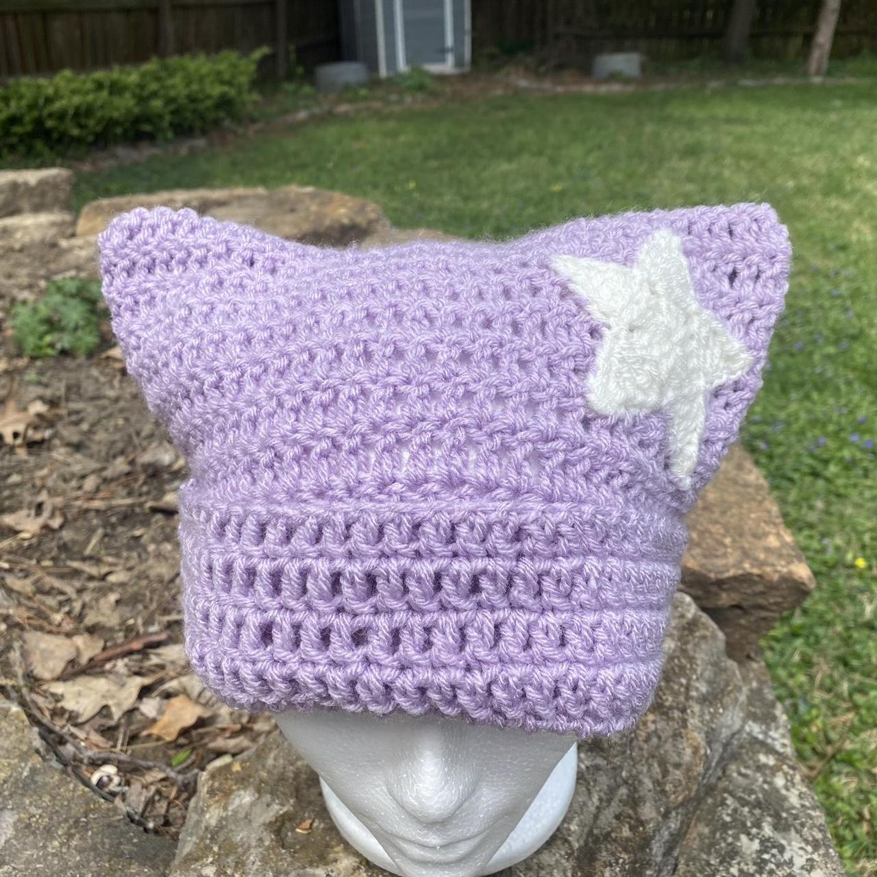 crochet star fuzzy cat hat !! us shipping only 100% - Depop