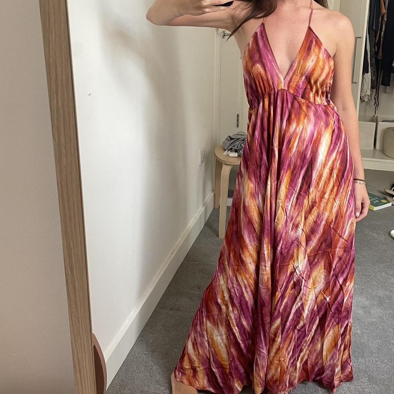 Beautiful pink and orange summer halter dress... Depop