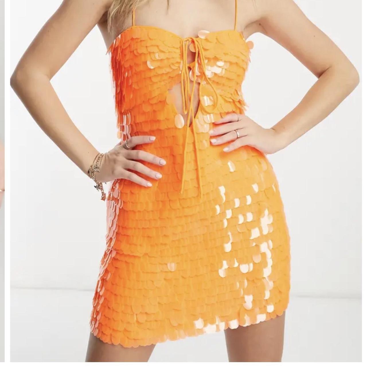 Orange Sparkly Dresses Asos ASOS DESIGN Shard Sequin Strappy Mini