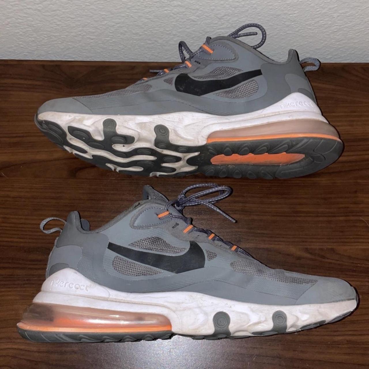 Used Nike Air Max 270 React Shoes Grey orange Men s Depop