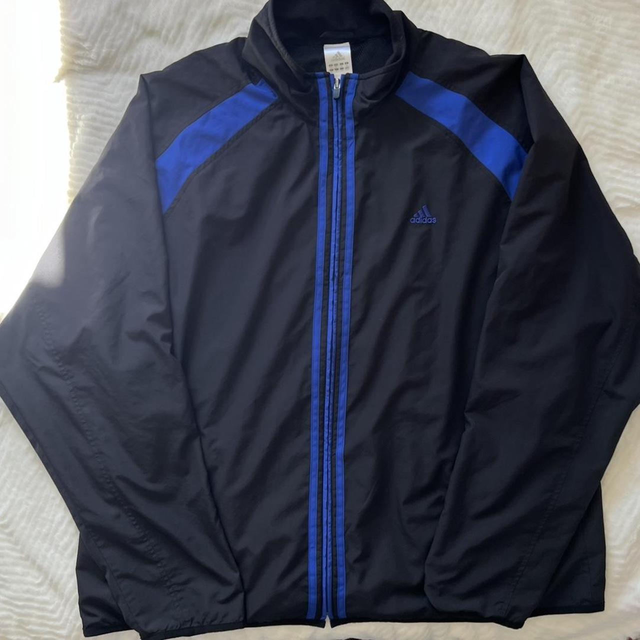 Adidas blue and black on sale windbreaker