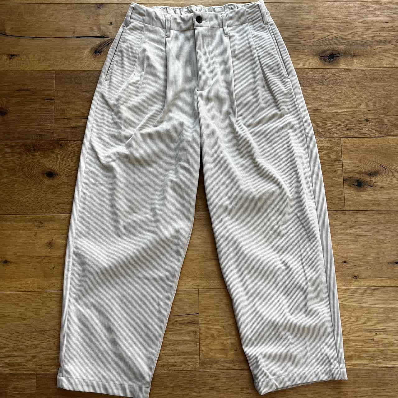 Beams pleated corduroy pants cream Size S size... - Depop